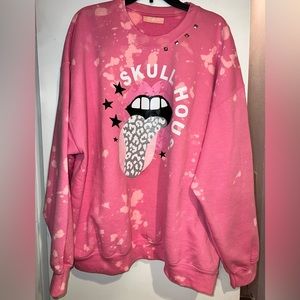 Pink Leopard Skull House Crewneck Pullover